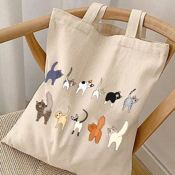 Cat Butt Tote Bag, Funny Cat Mom Tote Bag,Cat Tote Bag, Canvas Tote Bag,canvas bag,Cat Gifts For Women,Funny Cat Lover Gift,Animal Tote,