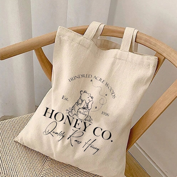 Hundred Acre Wood Honey & Co. Tote Bag,Tote bag Disney Inspired,Shopping Bag,Classic Pooh Tote Bag,Vintage Farmers Market Tote Bag Aesthetic
