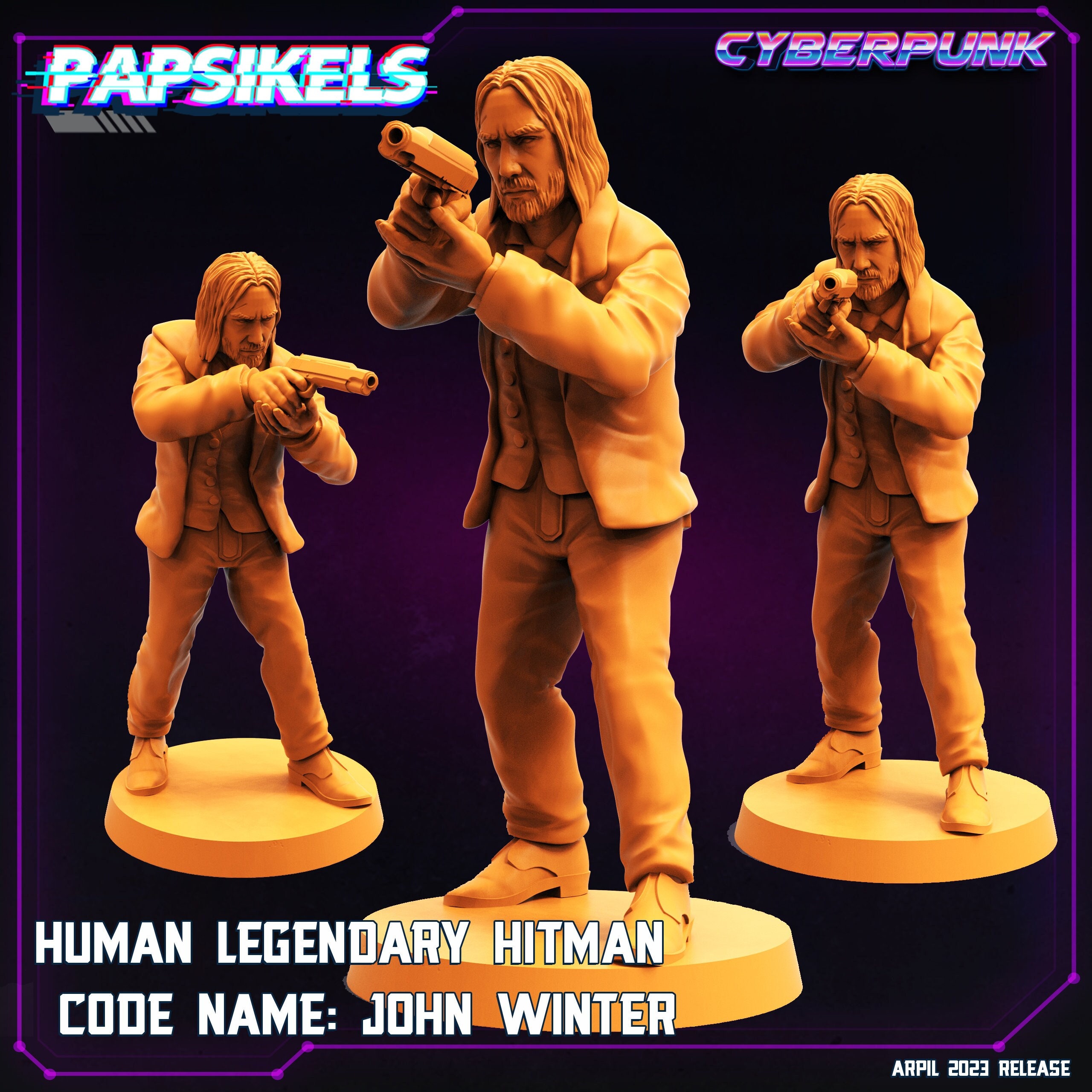 thumbnail interactive-video image 1 of John Wick Miniature Figure With Car – Scale 1/64 (Fits Hot Wheels) Or 1/87 H0 1 of 5
