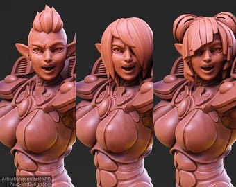 Space Elf Female Squads - 2 Versions - (5 Model Packs) Designed by PS Minis
