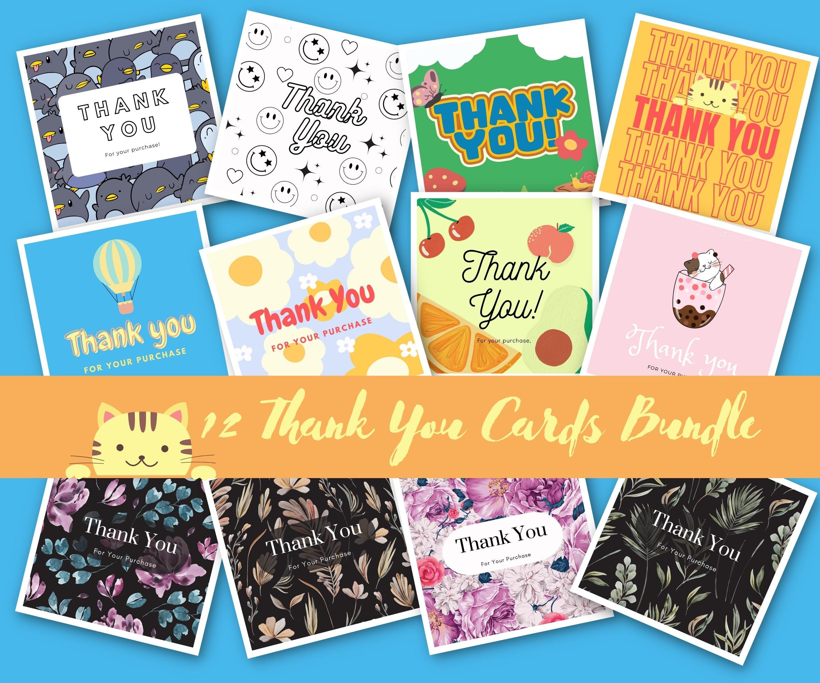 Printable Thank You Cardscute Square Cards Flower Thank You Etsy
