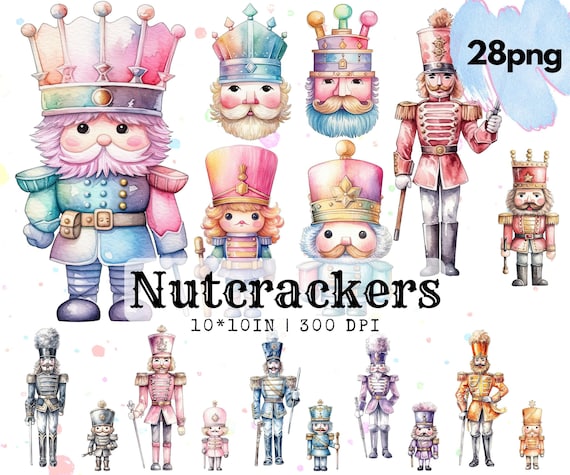 Pastel Nutcracker Clipart Watercolor Nutcracker PNG Cute Christmas Soldier Nutcracker Images for Cards Stickers Crafts Holiday Decor