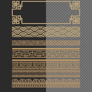 Kinesisk etikettgränspaket, vintage orientaliska SVG-namnskyltramar för laserskärning, Cricut, förpackningsdesign, traditionell guldvektoruppsättning bild 10