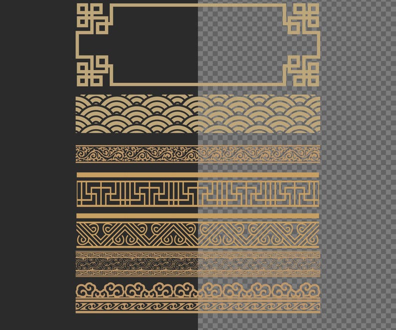 Kinesisk etikettgränspaket, vintage orientaliska SVG-namnskyltramar för laserskärning, Cricut, förpackningsdesign, traditionell guldvektoruppsättning bild 10