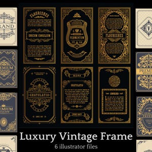 Luxus Vintage Rahmen, Clipart Bundle, 6AI Dateien, 36 Designs, mit verzierten Barock und Art Deco Rahmen für Einladungen, Branding