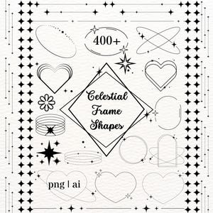 Minimalistischer Himmlischer Rahmen PNG AI Clipart Bundle für Logo Design Goodnotes Aufkleber Sternenrand Digitaler Download