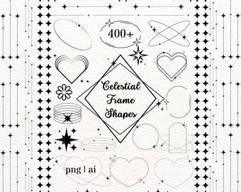 Minimalist Celestial Frame PNG AI Clipart Bundle for Logo Design Goodnotes Stickers Starry Border Digital Download