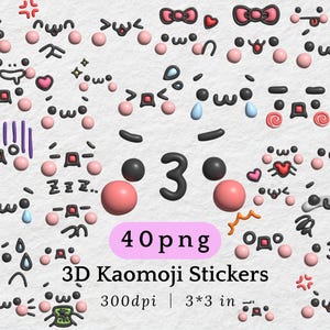 3D Kaomoji Digital Stickers Kawaii Emote PNG Digital Download Japanese Emoticons for Planners Journals Social Media Posts