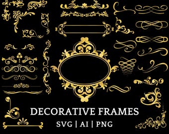 Frames SVG, Swirl Frames SVG, Frames Cut Files, Frames Silhouette, Flourish Frames Svg, Decorative Svg, Digital Clipart, Vector Frame
