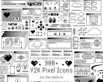 Y2K Pixel Icons SVG PNG Clipart Retro Computer UI Emoticons Loading Bars Social Media Sticker Design for Creators Merch Digital Download