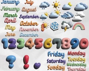 3D Stickers for Digital Notebooks - Cute and Realistic Everyday Notebook and Diary Stickers, Goodnotes Stickers, Numbers, Weather, Dates
