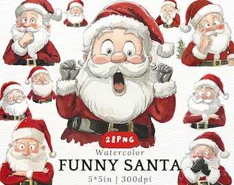 Funny Santa PNG Watercolor Clipart Quirky Santa Claus Face Art for Christmas Cards Stickers Sublimation Mug Digital Download Holiday Cartoon