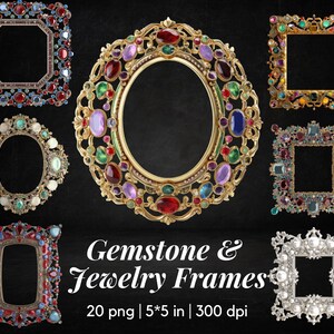 May include: Set of 20 digital frames featuring ornate designs with gemstones and pearls. The frames are 5 inches by 5 inches and 300 dpi.