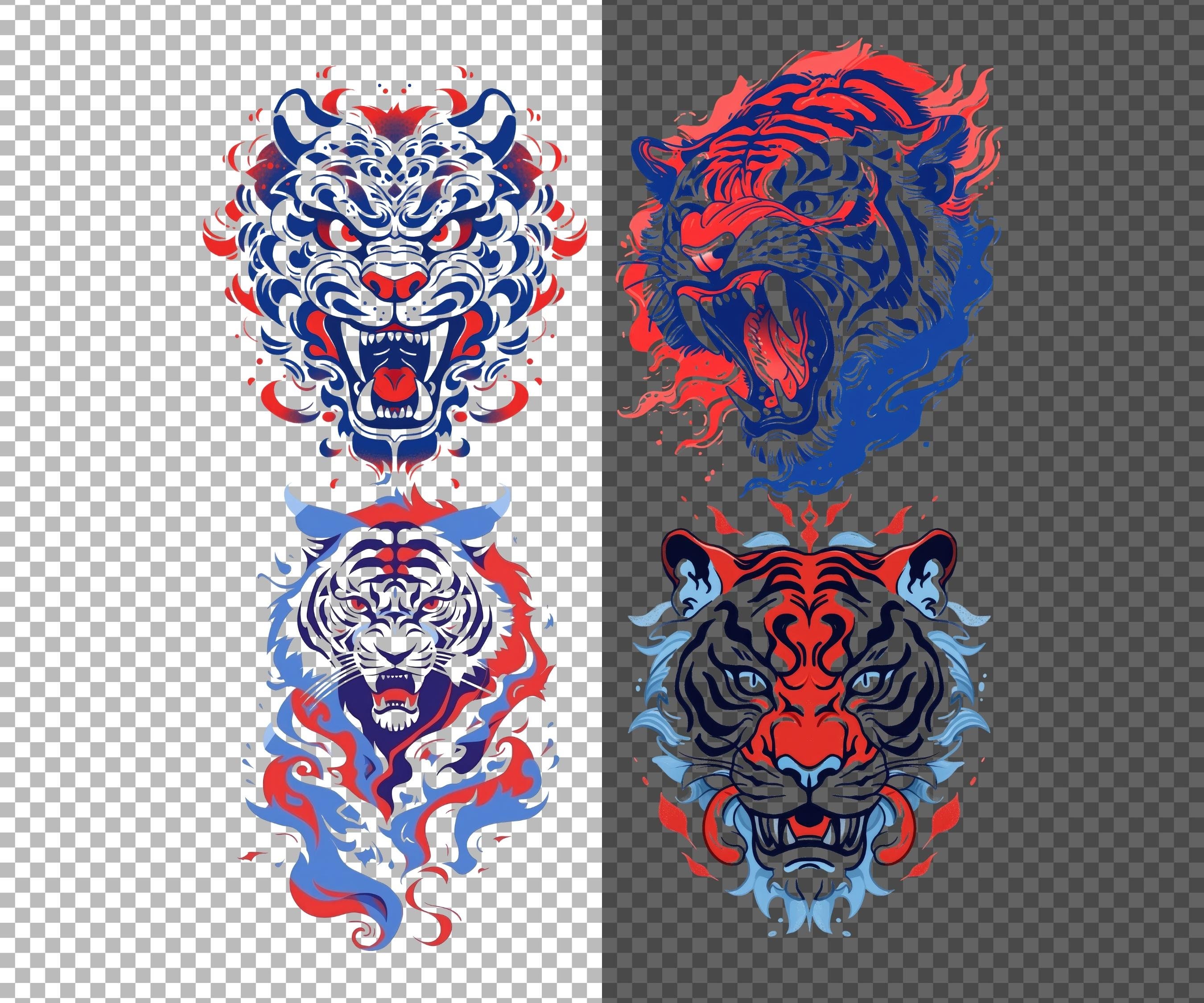 Chinese Tiger Clipart, Traditional Tiger Pattern Png, Vintage ...