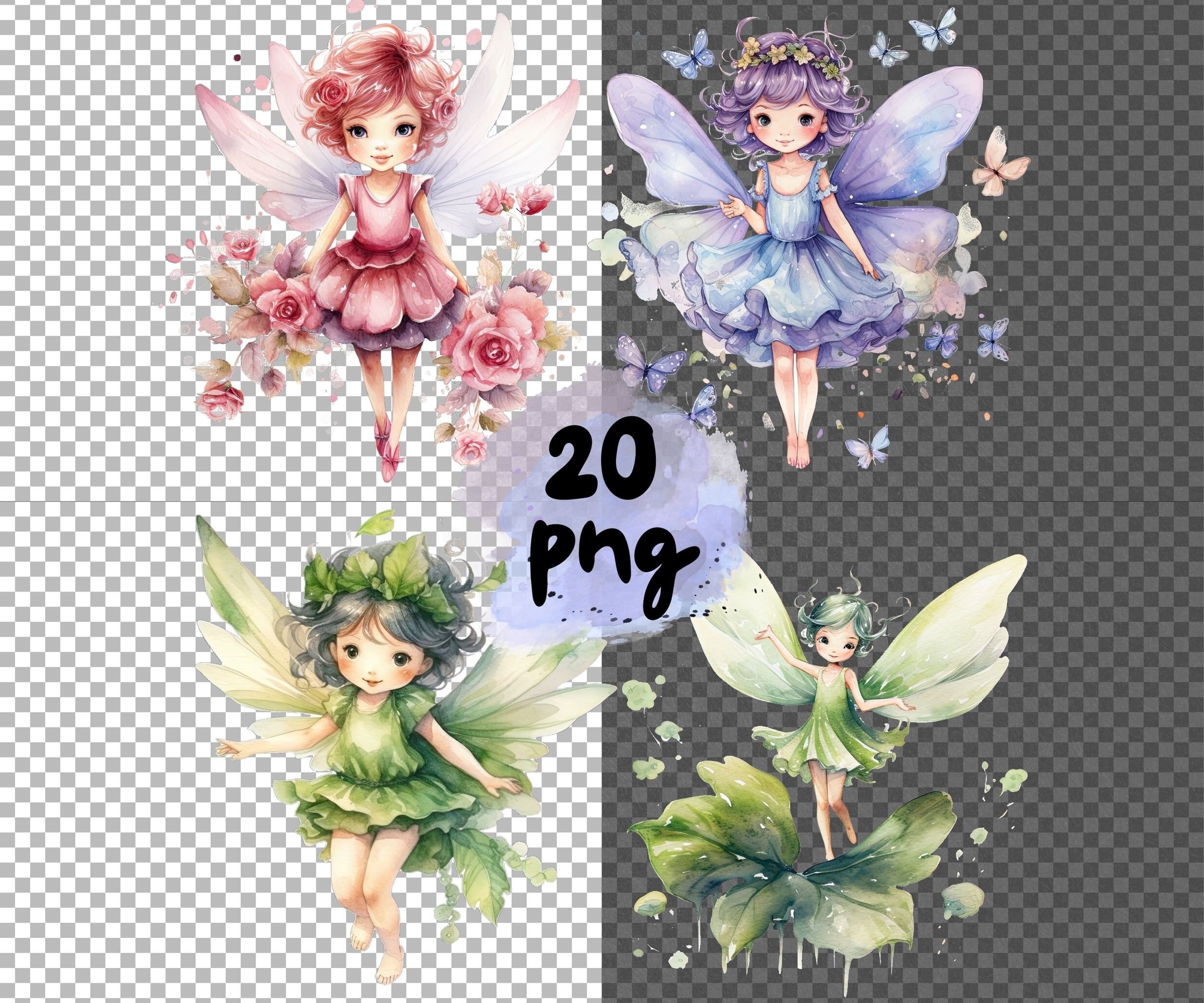 Whimsical Fairy Clipart PNG - Watercolor Fantasy Girl With Wings and ...