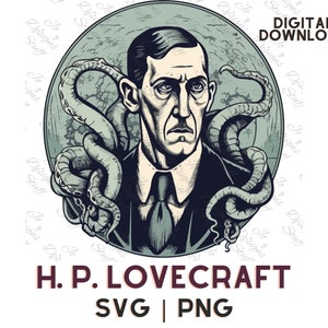 H. P. Lovecraft svg, Cartoon H. P. Lovecraft clipart vector Cthulhu Mythos svg, png,  The Call of Cthulhu Illustration Cut Out files