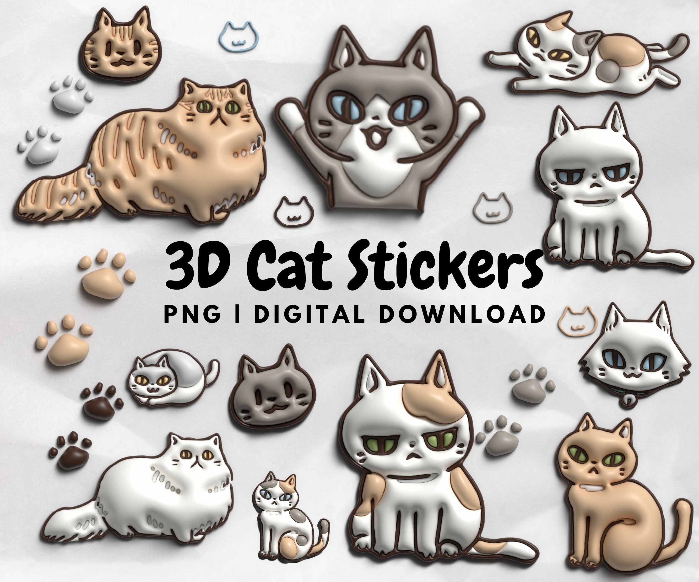 New Designs Puffy 3D Bubble Stickers for Scrapbooking DIY / Deco Stickers  Cute Kawaii Characters / Cat Rabbit Whale Food Stickers 