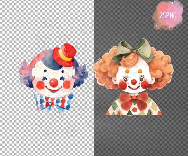 Pastel Baby Clown PNG Clipart Watercolor Circus Carnival Stickers for ...