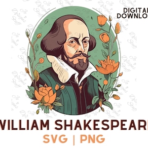 William Shakespeare svg png, Cartoon William Shakespeare clipart vector, Cut Out files png, English Playwright and Poet, English Literature
