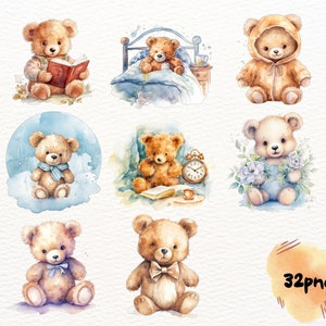 Chubby Teddy Bear Watercolor Clipart Kawaii Cartoon Teddy Bear Toy ...