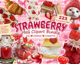 Strawberry PNG Clipart Bundle: 223 Y2K & Kawaii Collage Elements