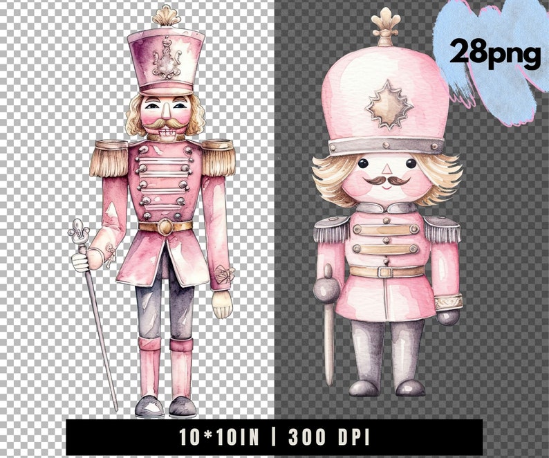 Pastel Nutcracker Clipart Watercolor Nutcracker PNG Cute Christmas Soldier Nutcracker Images for Cards Stickers Crafts Holiday Decor image 6