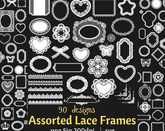 Vintage Shabby Chic Lace Frames and Borders SVG PNG Clipart for Junk Journals Wedding Invitations Card Making Scrapbooking Cricut Crafts