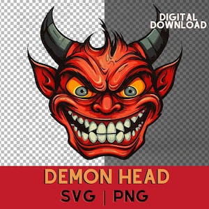 Demonio svg, cabeza de diablo svg, cara de fantasma rojo svg con cuernos retrato espeluznante, Halloween svg, máscara de risa malvada aterradora, personaje de terror espeluznante svg