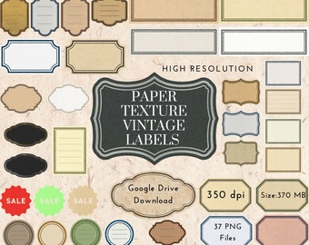Vintage Labels, Printable High Resolution Paper Texture Vintage Labels, Vintage Collage Junk Journal Labels, Vintage Images Digital Download