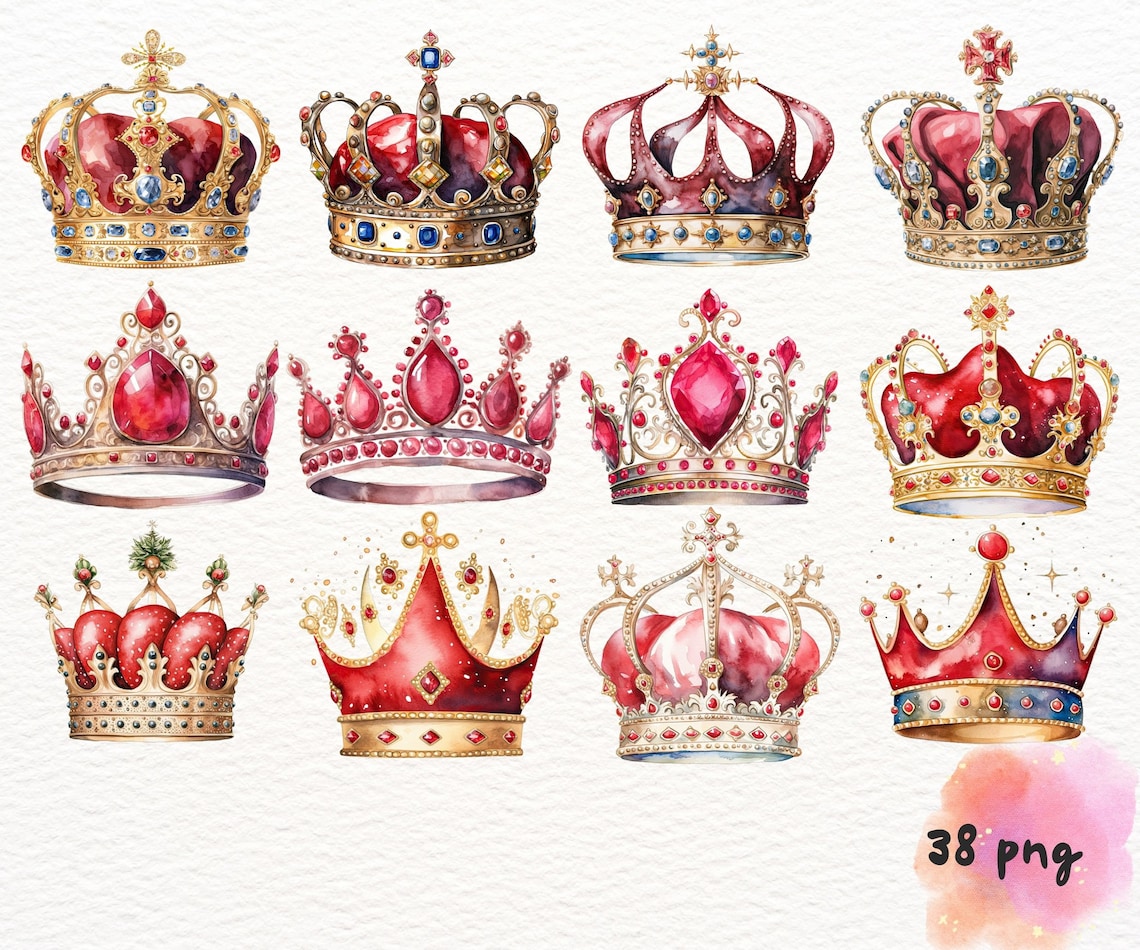Crown Clipart Fantasy Crown Watercolor Clipartcartoon Pastel Etsy