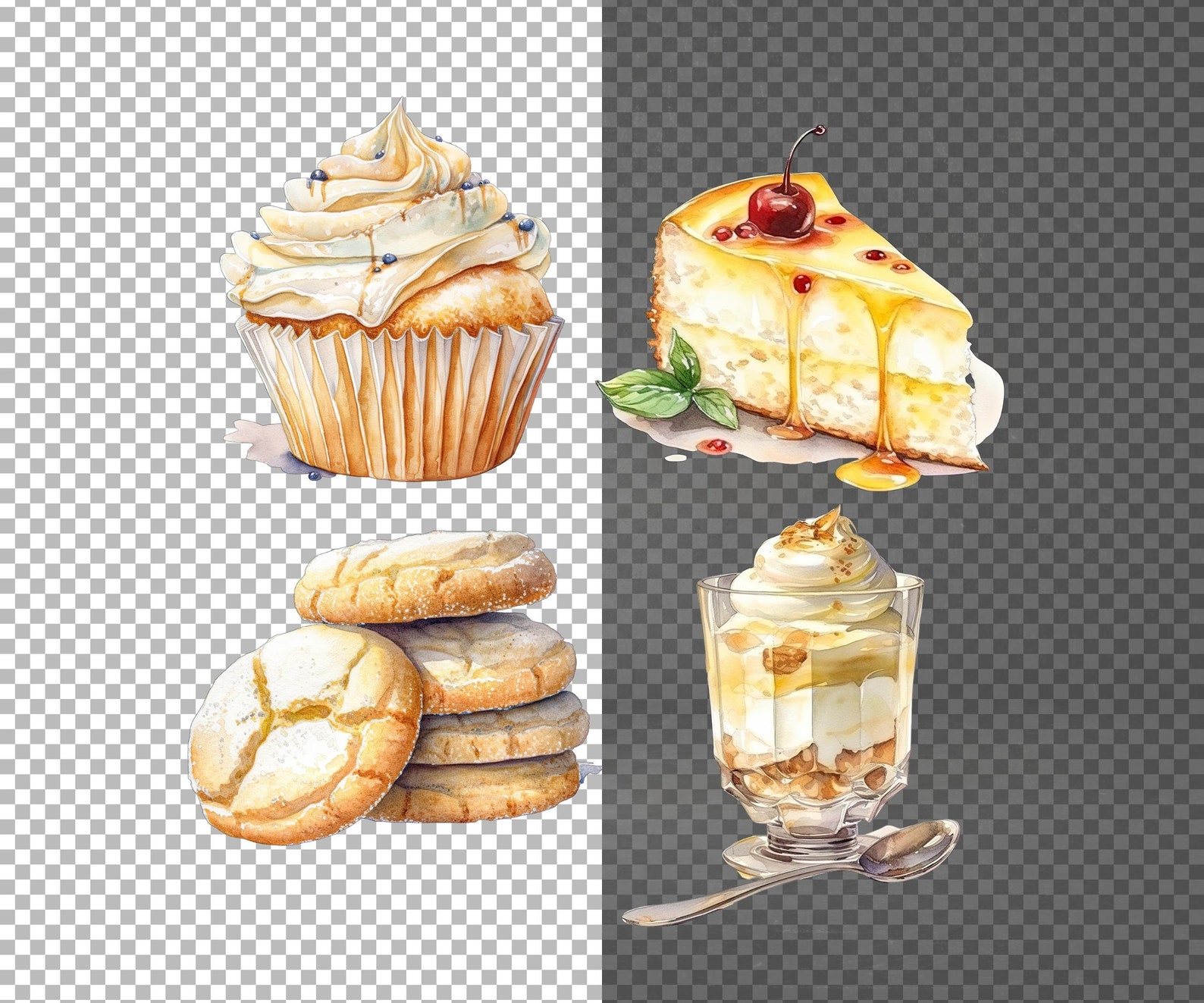 Vanilla Desserts Watercolor Clipart Bundle - Digital Sweet Food ...