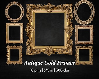 Antique Gold Frames - Digital Downloads, Junk Journal, Scrapbook, Collage, Altered art, Mixed media, Embellishments, Photo Frame,  300dpi