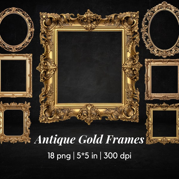 Antique Gold Frames - Digital Downloads, Junk Journal, Scrapbook, Collage, Altered art, Mixed media, Embellishments, Photo Frame,  300dpi
