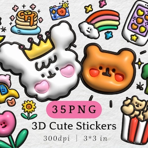 Digitale Notebook Aufkleber 3D, 35 bunte und niedliche Goodnotes Aufkleber, lustige Smiley Aufkleber, transparente Ausschnitt Clipart