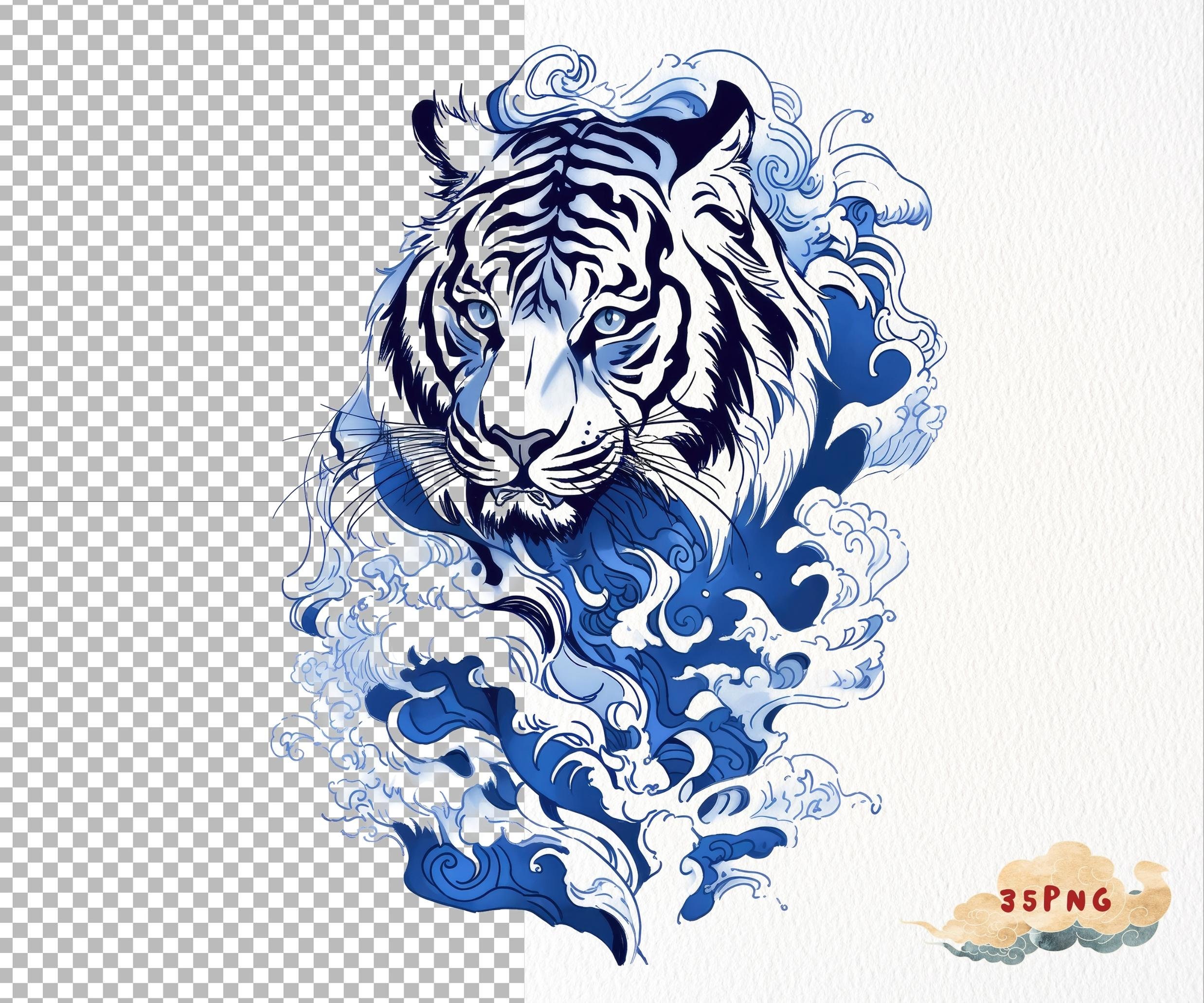 Chinese Tiger Clipart Traditional Tiger Pattern Png Vintage - Etsy