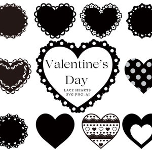 Clipart de corazón elegante con encaje para San Valentín, corazón de encaje simple imprimible, descarga digital instantánea, SVG PNG ai, camisa SVG, taza SVG