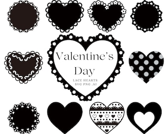 Fancy Heart Doily Love Valentine&#39;s Day Clipart, Printable Simple Lace Heart, Instant Digital Download, SVG  PNG  ai, Shirt svg, Mug svg,