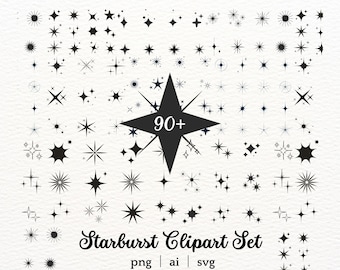 Minimalistisches Starburst Clipart Bundle PNG SVG AI, Retro Sparkle-Elemente für Cricut Aufkleber Einladungen Logos Digital Download