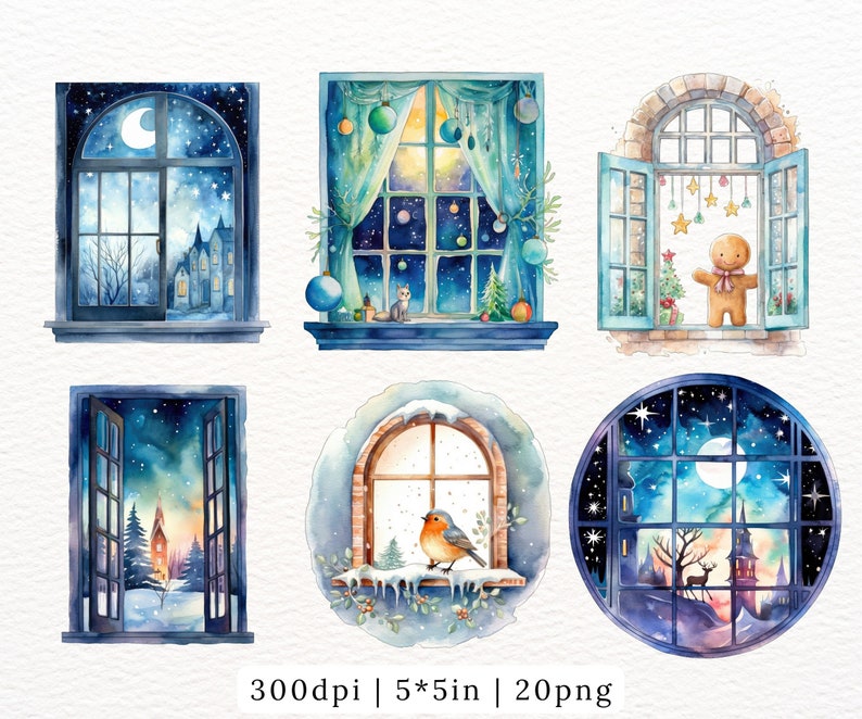 Watercolor Winter Window PNG Clipart for Christmas Cards Junk Journals ...
