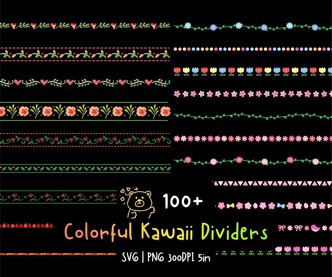 Cute Kawaii Divider Borders Clipart Planner Journal Stickers Dividers ...