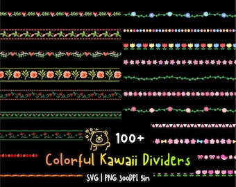 Cute Kawaii Divider Borders Clipart Planner Journal Stickers Dividers Scrapbook Lines Classroom Worksheet Borders Commercial Use SVG PNG