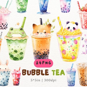 Kawaii Boba Tea Clipart Bundle, Bubble Tea Clipart, Sublimation, Digital Download, Commercial Use, Cute Boba Tea PNG, Bubble Tea Stickers