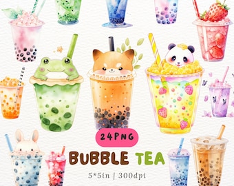 Kawaii Boba Tea Clipart Bundle, Bubble Tea Clipart, Sublimation, Digital Download, Commercial Use, Cute Boba Tea PNG, Bubble Tea Stickers