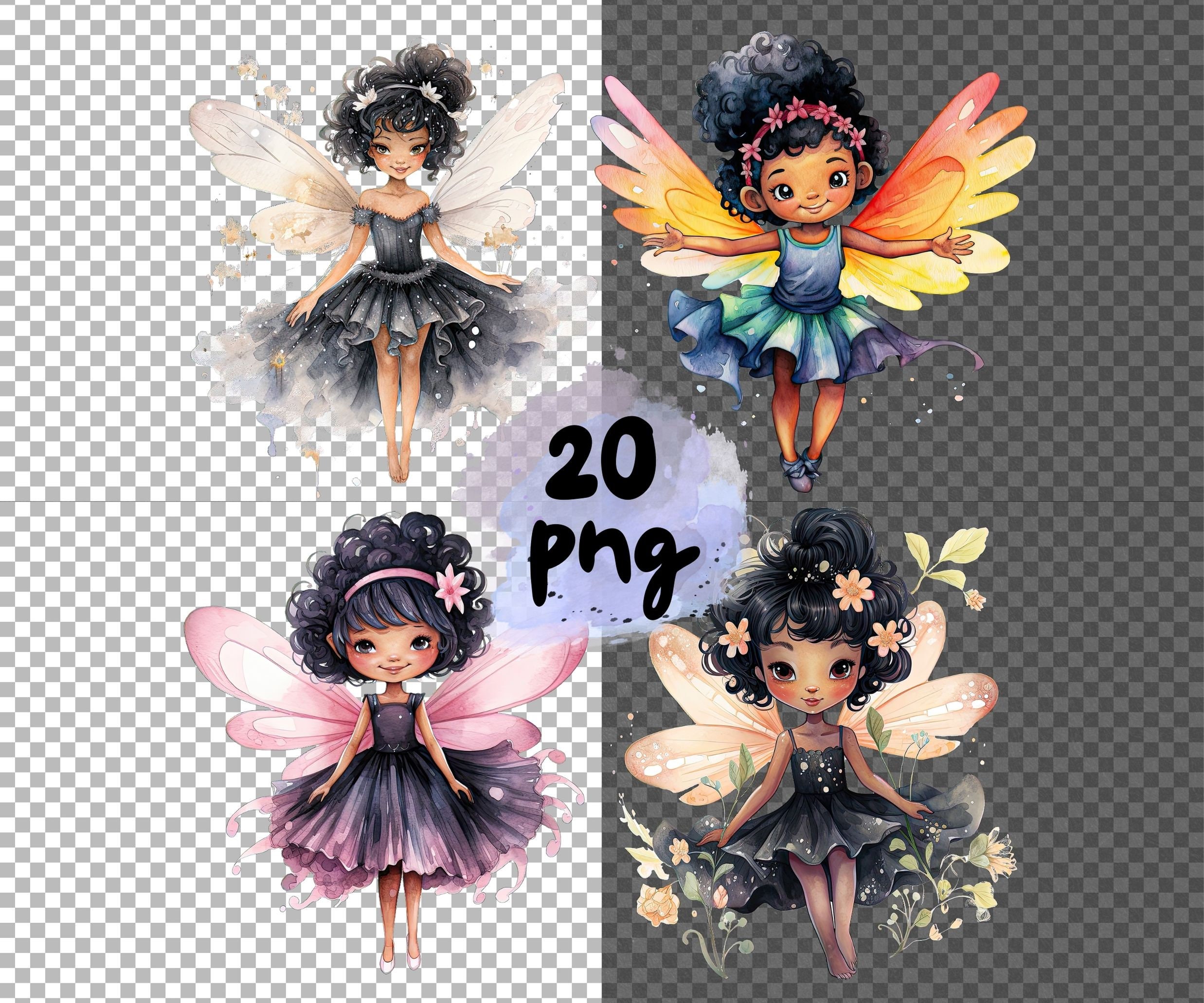 Whimsical Fairy Clipart PNG - Watercolor Fantasy Girl With Wings and ...