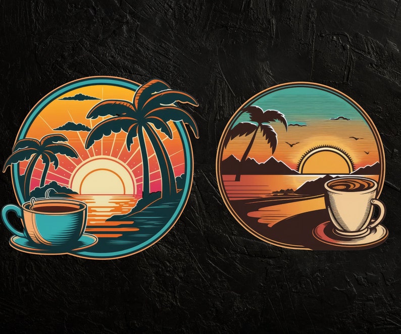 Coffee Art Design Printable Stickers Set of 6 300 Dpi Retro Etsy