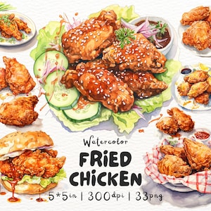 Fried Huhn Cliparts Sammlung, Aquarell Fried Huhn png, koreanisches Fried Huhn, Hähnchen Flügel, leckeres Fast Food, Comfort Food, Junk Food
