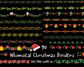 Cute Colorful Christmas Border Clipart Holiday Divider Lines for Planners Scrapbooks Cards Classroom Worksheets Commercial Use SVG PNG AI