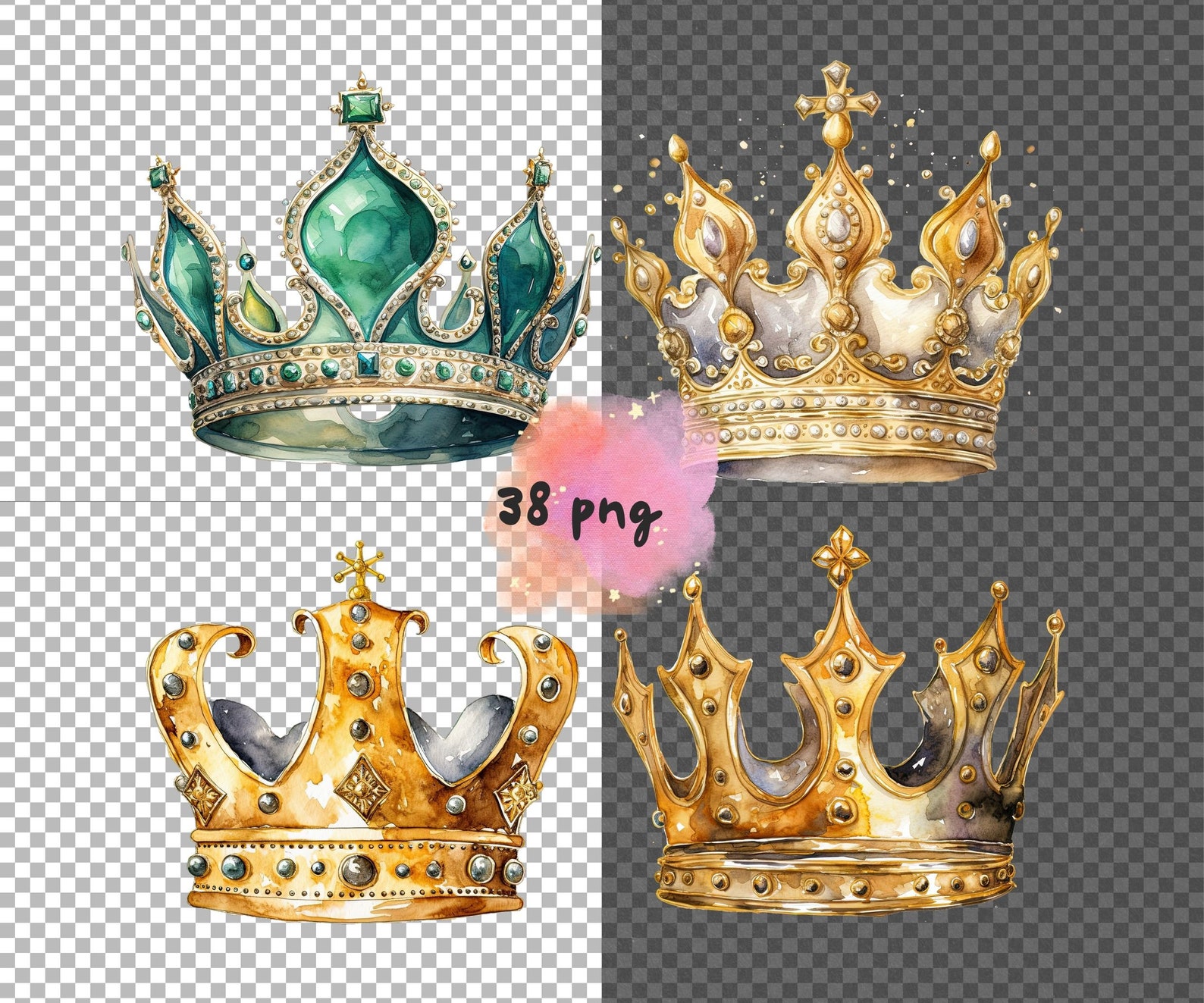 Crown Clipart Fantasy Crown Watercolor Clipartcartoon Pastel Etsy