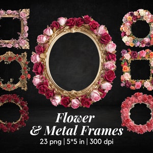 Bloemenlijst PNG-clipart romantische vintage metalen rand voor ongewenste dagboek plakboek DIY collage mixed media afdrukbare versieringen