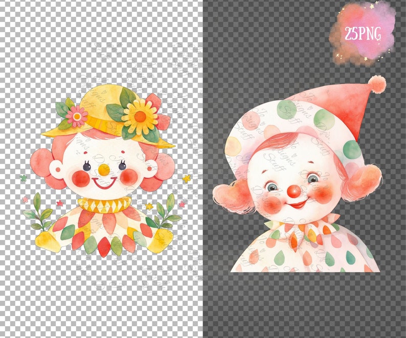 Pastel Baby Clown PNG Clipart Watercolor Circus Carnival Stickers for ...